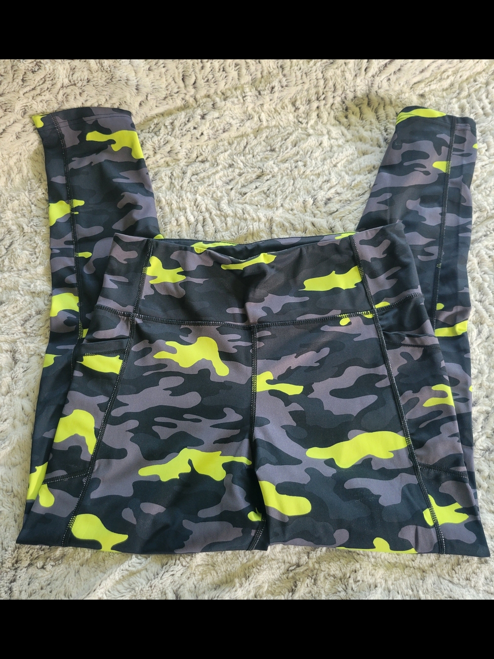 Womens Camo Leggings in Neon Yellow and Gray